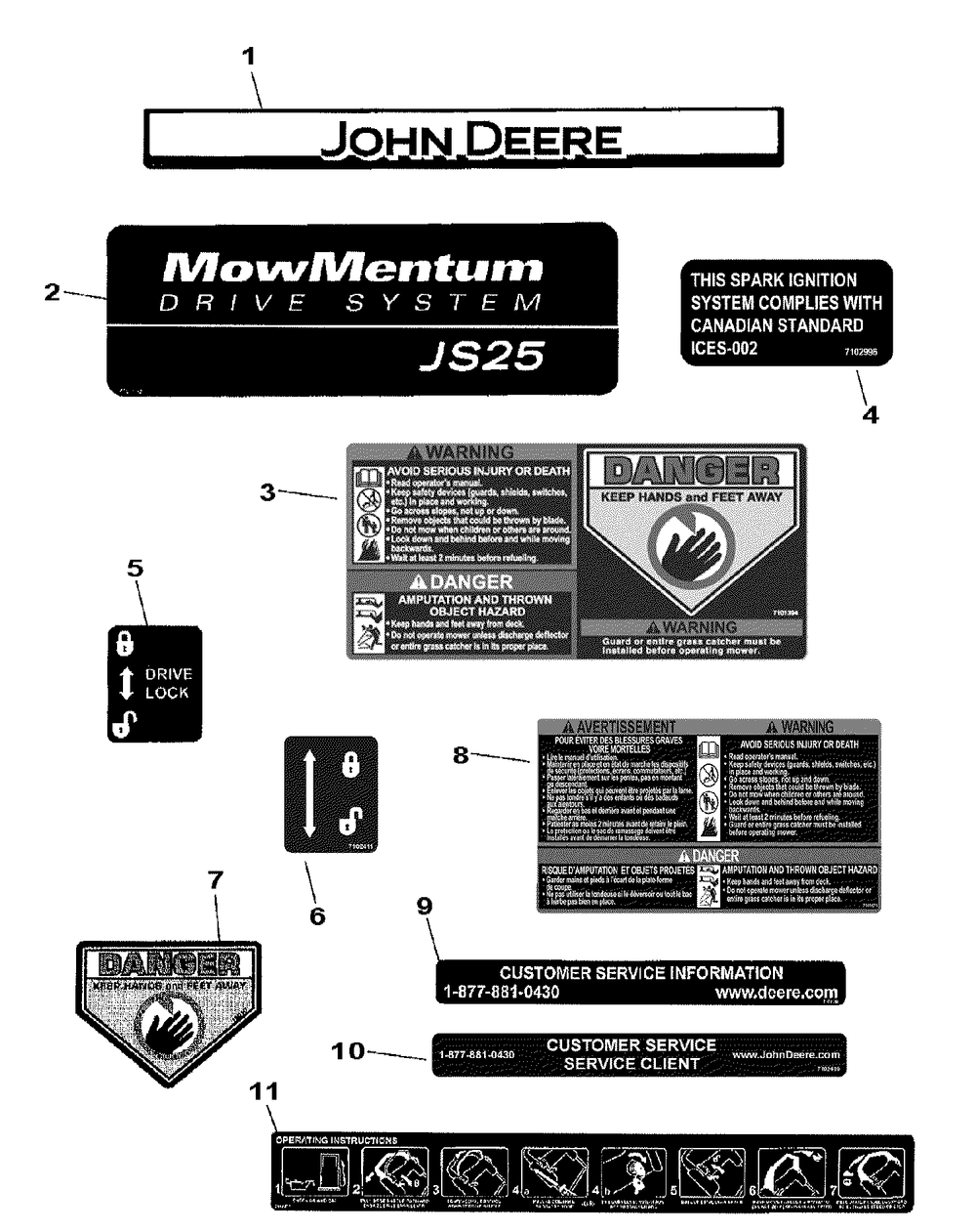 Decals Diagram and Parts List for 7800236-JS25FC 2009 Briggs and Stratton Lawn Tractor Accessories